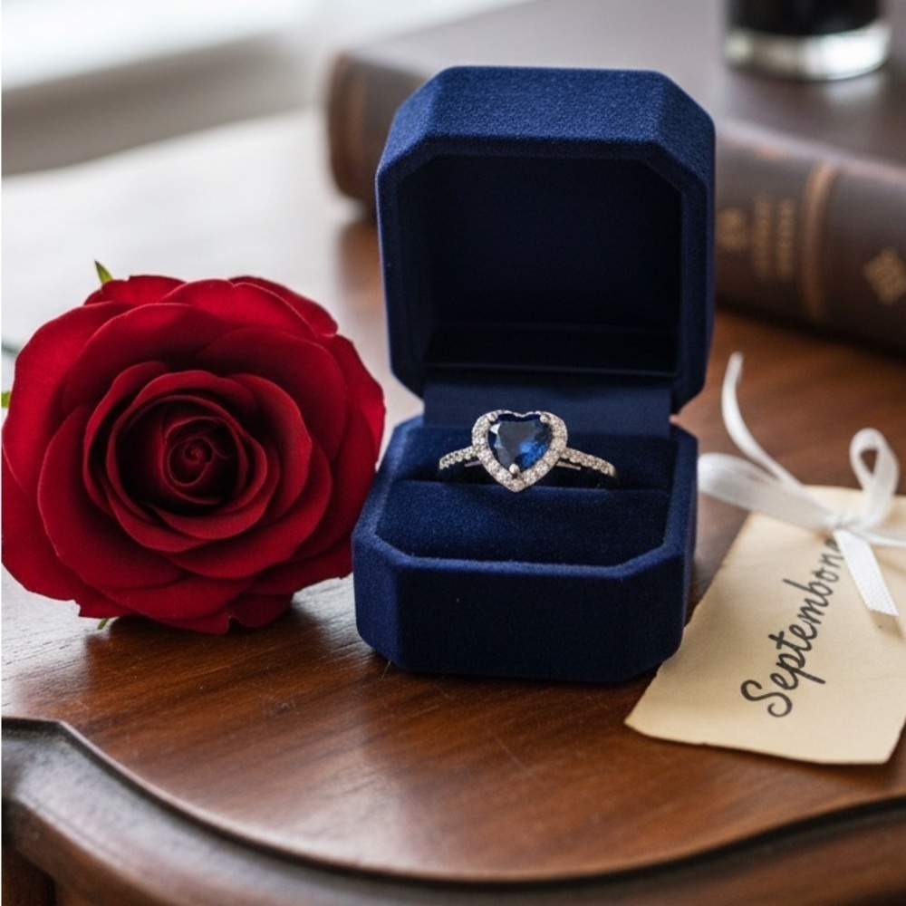 Deep Ocean Heart Ring — Royal Core September Birthstone — Size 7